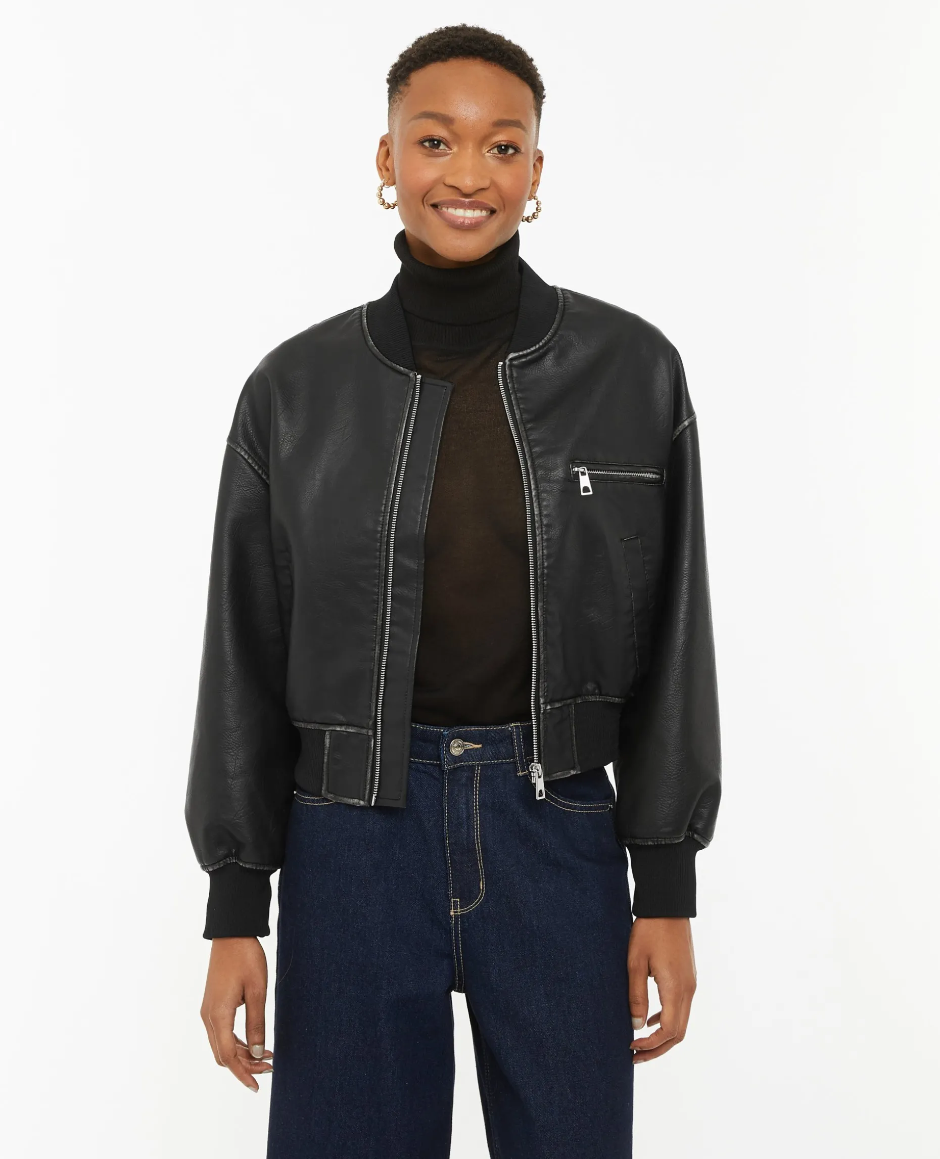 Bomber En Simili - Noir