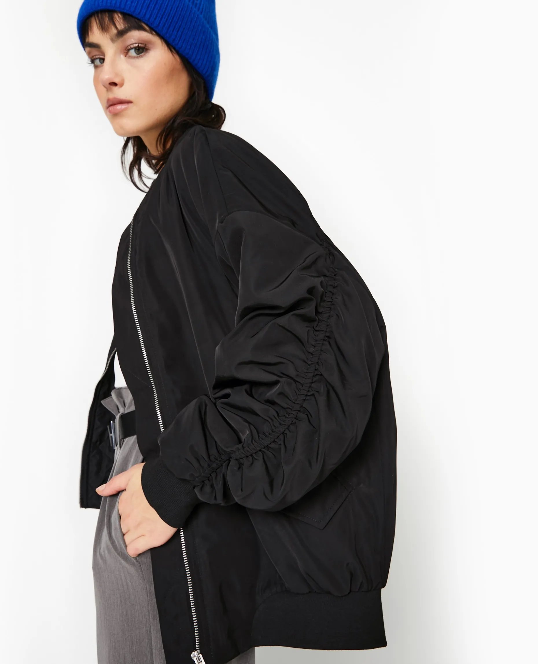 Bombers Oversize Avec Fronces Dos Et Manches - Noir