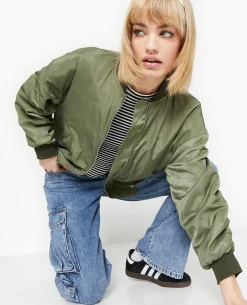 Bombers Oversize Avec Fronces Dos Et Manches - Vert Kaki