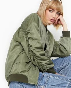 Bombers Oversize Avec Fronces Dos Et Manches - Vert Kaki