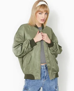 Bombers Oversize Avec Fronces Dos Et Manches - Vert Kaki