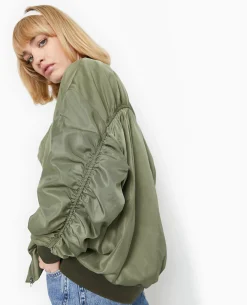 Bombers Oversize Avec Fronces Dos Et Manches - Vert Kaki