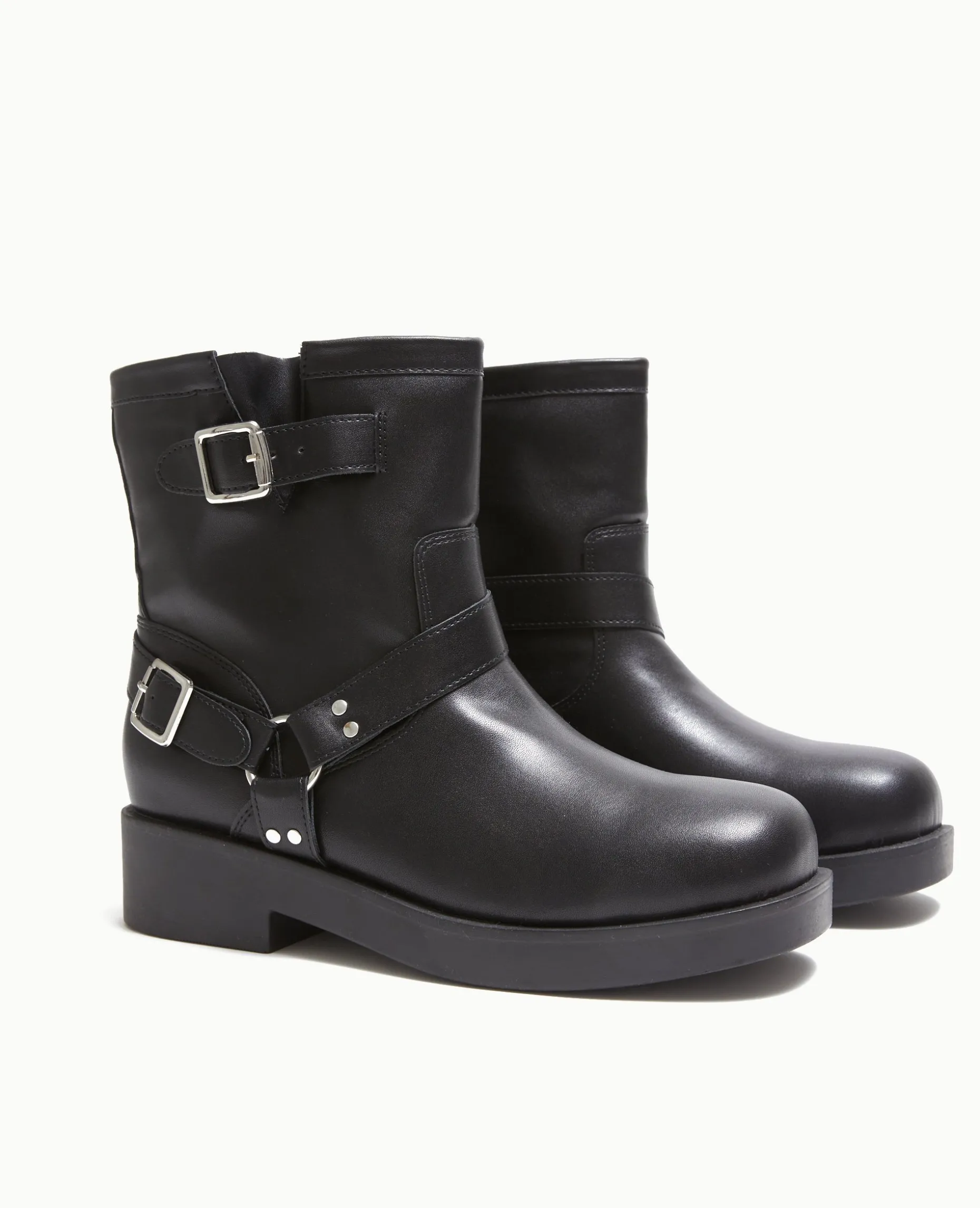 Boots Motardes Avec Détails Brides Et Boucle - Noir