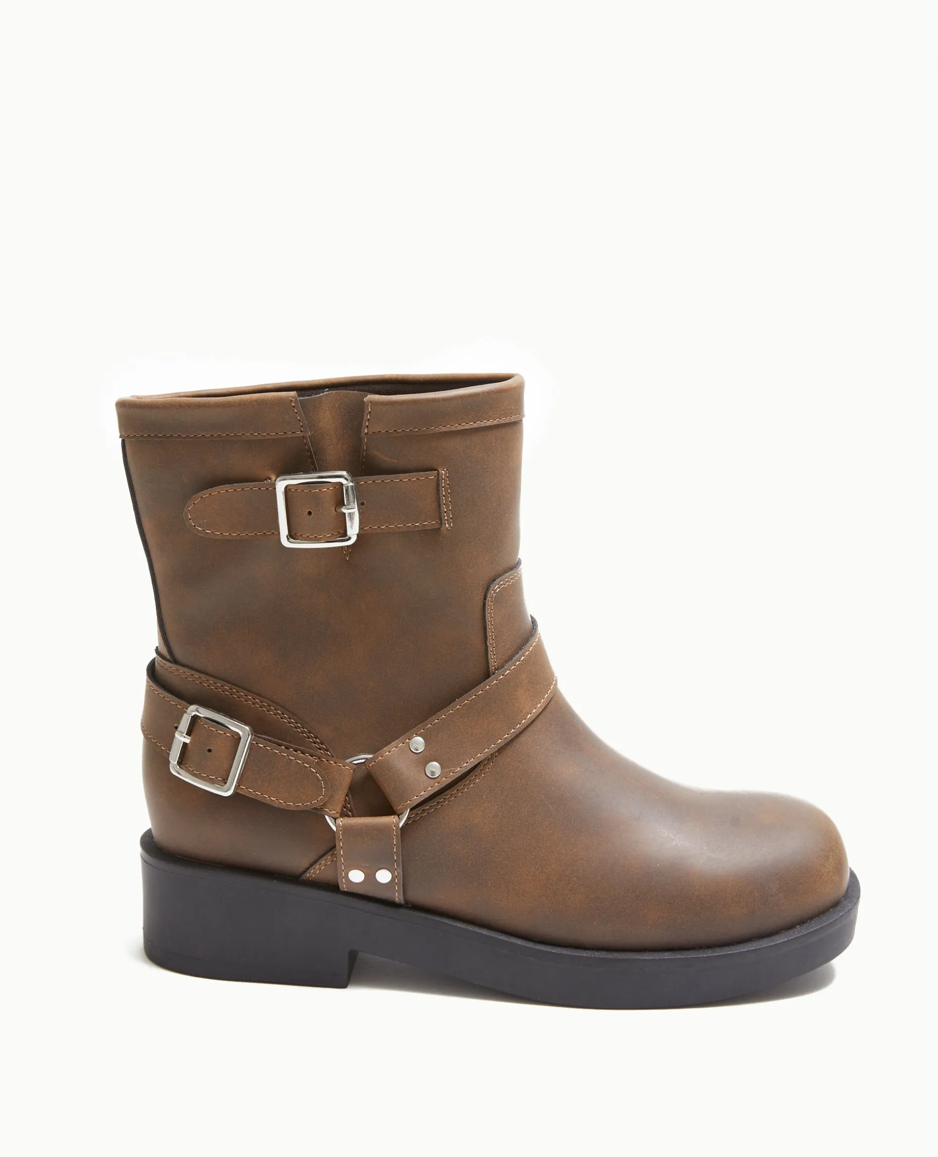 Boots Motardes Avec Détails Brides Et Boucle - Marron