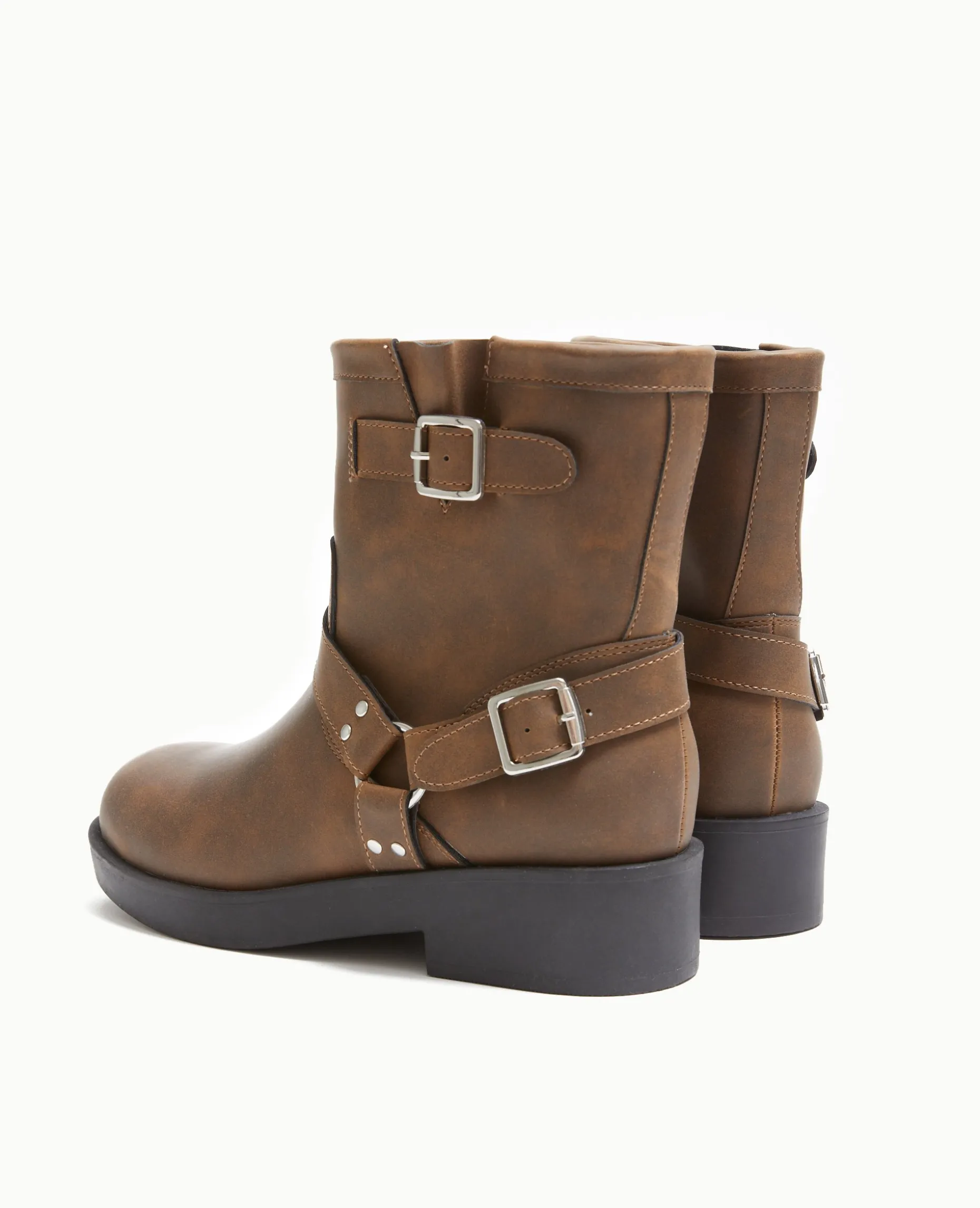 Boots Motardes Avec Détails Brides Et Boucle - Marron