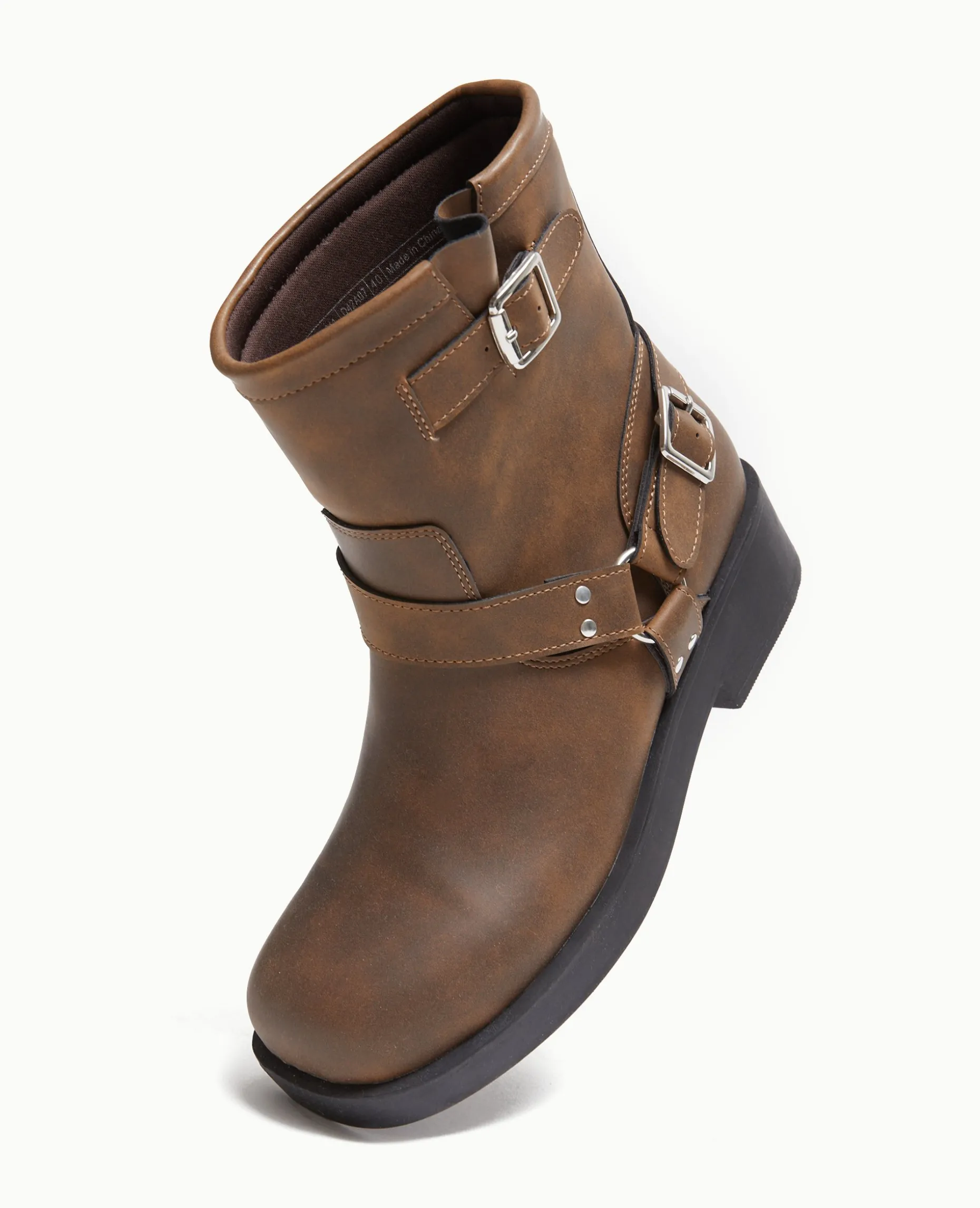 Boots Motardes Avec Détails Brides Et Boucle - Marron