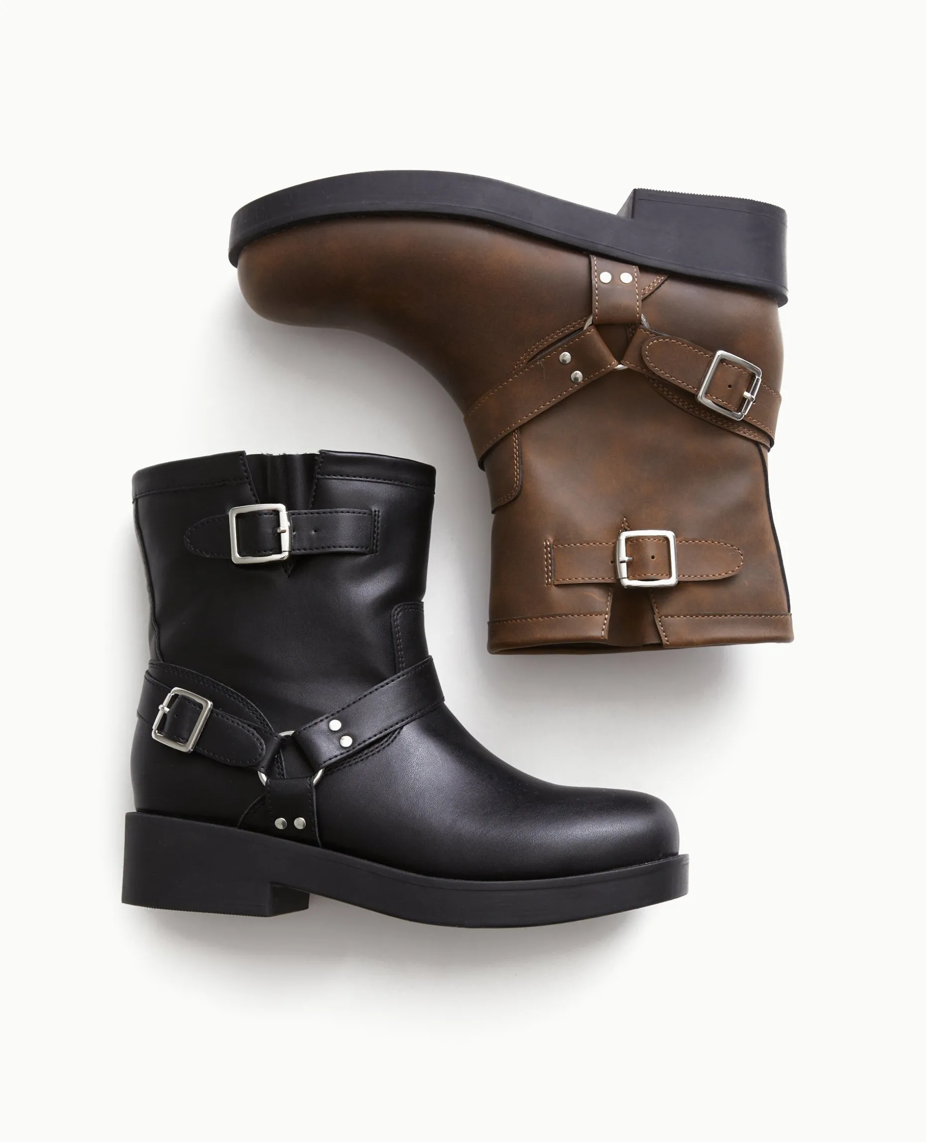 Boots Motardes Avec Détails Brides Et Boucle - Marron