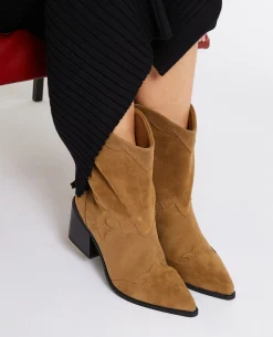Boots Santiags En Suédine - Beige