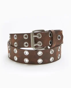 Ceinture Aspect Vieilli Avec œillets Métalliques - Marron