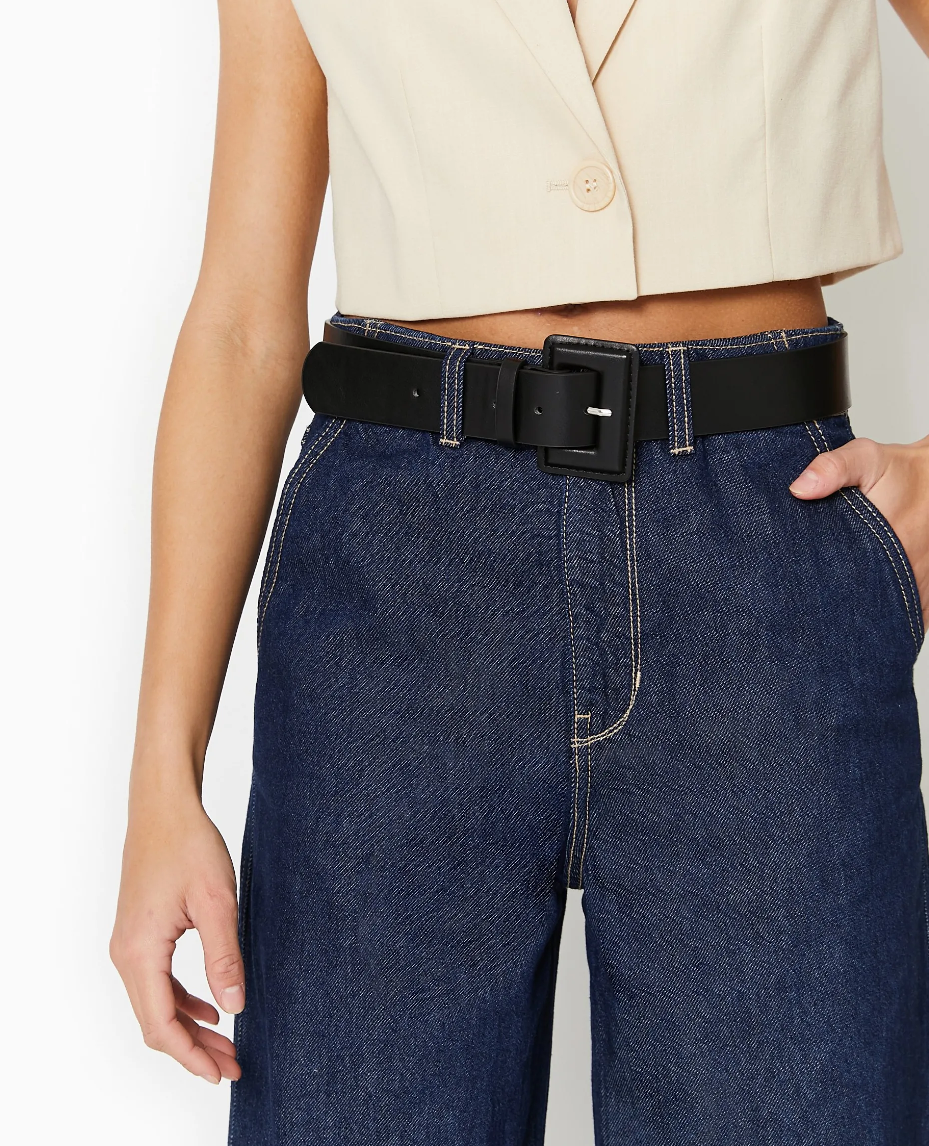 Ceinture Avec Boucle Rectangulaire - Noir