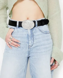 Ceinture Avec Grande Boucle Esprit Western - Noir