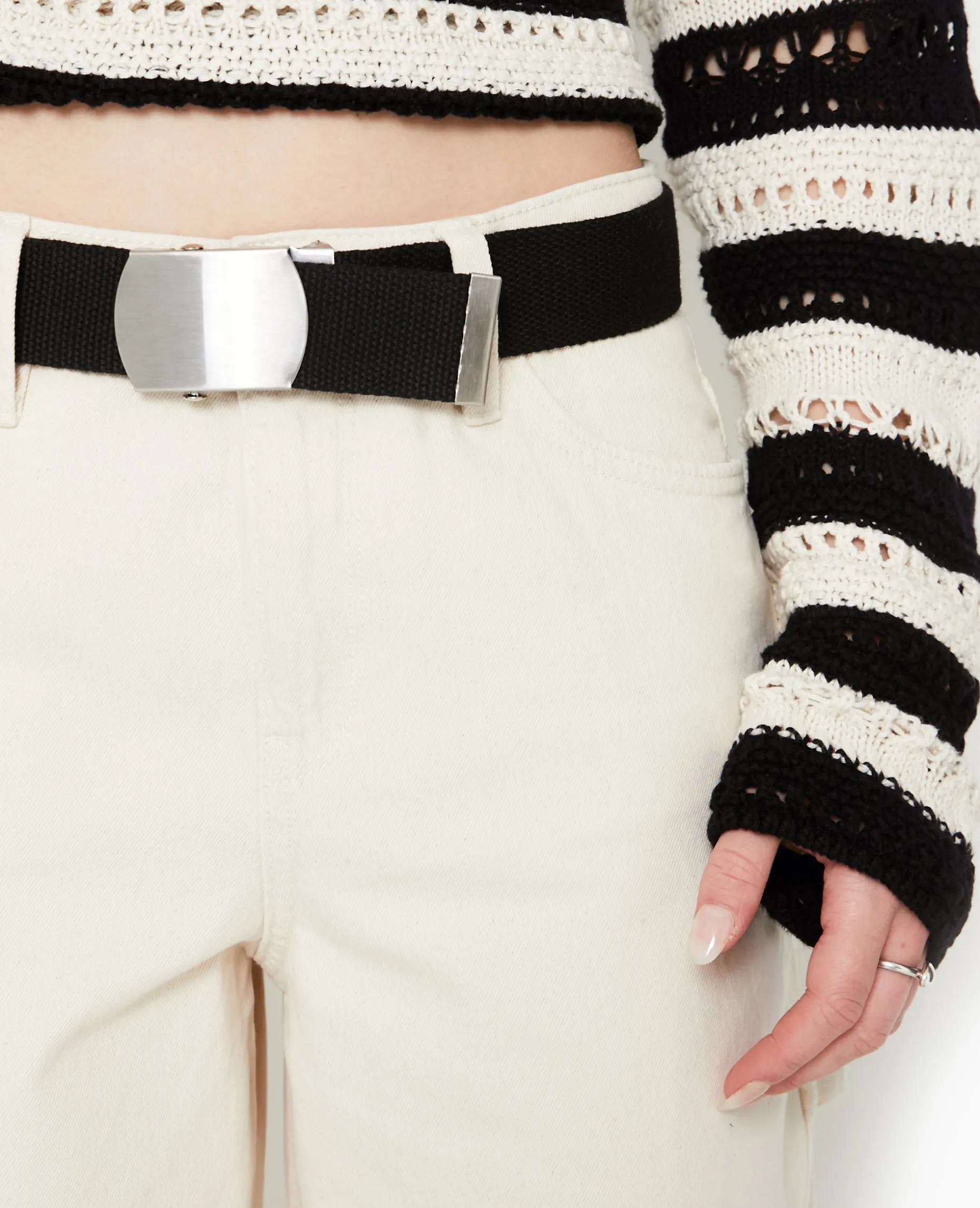 Ceinture En Canvas Avec Boucle Métallique - Noir