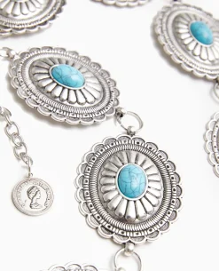 Ceinture En Métal Et Turquoise - Argenté