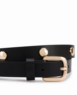 Ceinture Fine Avec Clous Dorés - Noir