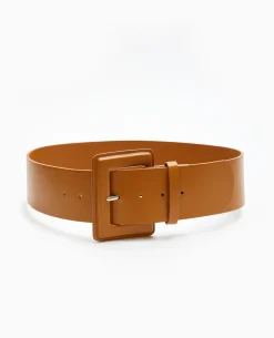 Ceinture Large Avec Grande Boucle Rectangulaire - Camel
