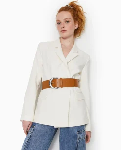 Ceinture Large Avec Grosse Boucle - Camel