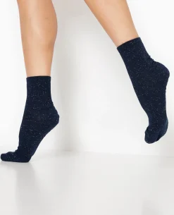 Chaussettes Avec Fils Lurex Effet Paillettes - Bleu Marine