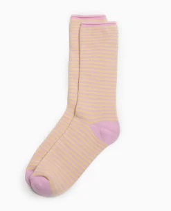 Chaussettes Rayées Maille Bouclette Intérieure - Rose Clair