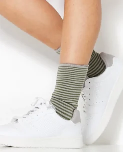 Chaussettes Rayées Maille Bouclette Intérieure - Vert Kaki