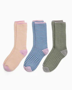 Chaussettes Rayées Maille Bouclette Intérieure - Vert Kaki
