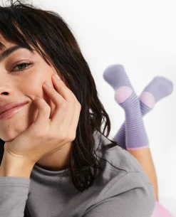 Chaussettes Rayées Maille Bouclette Intérieure - Lilas