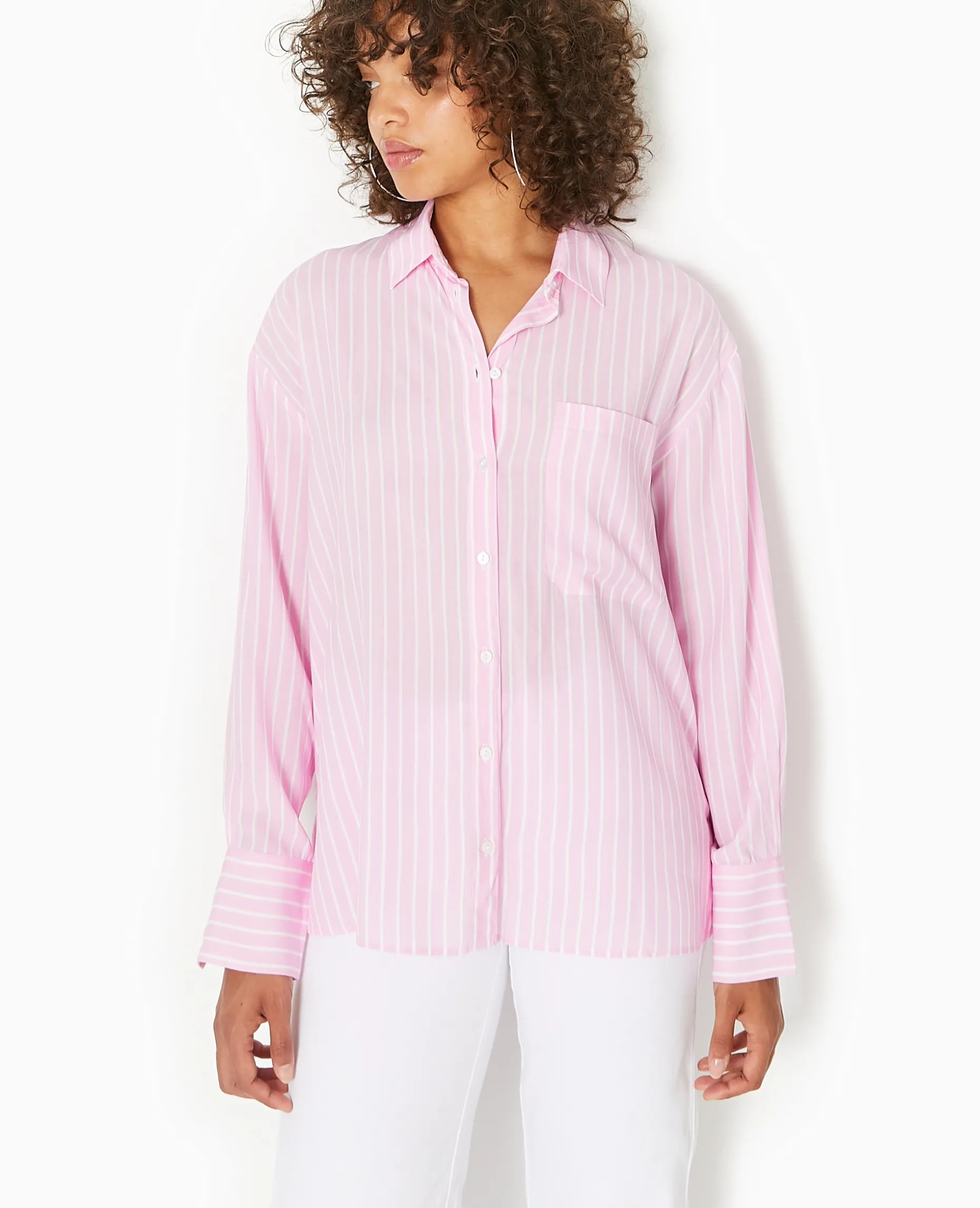 Chemise Ample Rayée - Rose Poudré