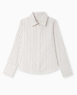 Chemise Cintrée Manches Longues Motif Rayures - Beige