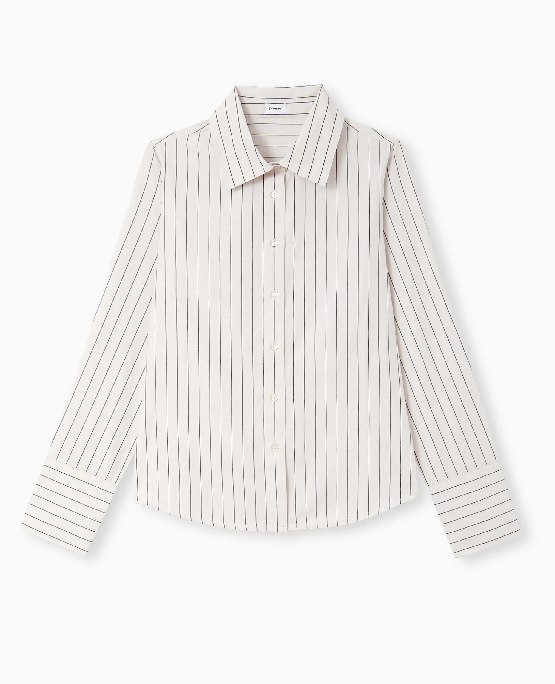 Chemise Cintrée Manches Longues Motif Rayures - Beige