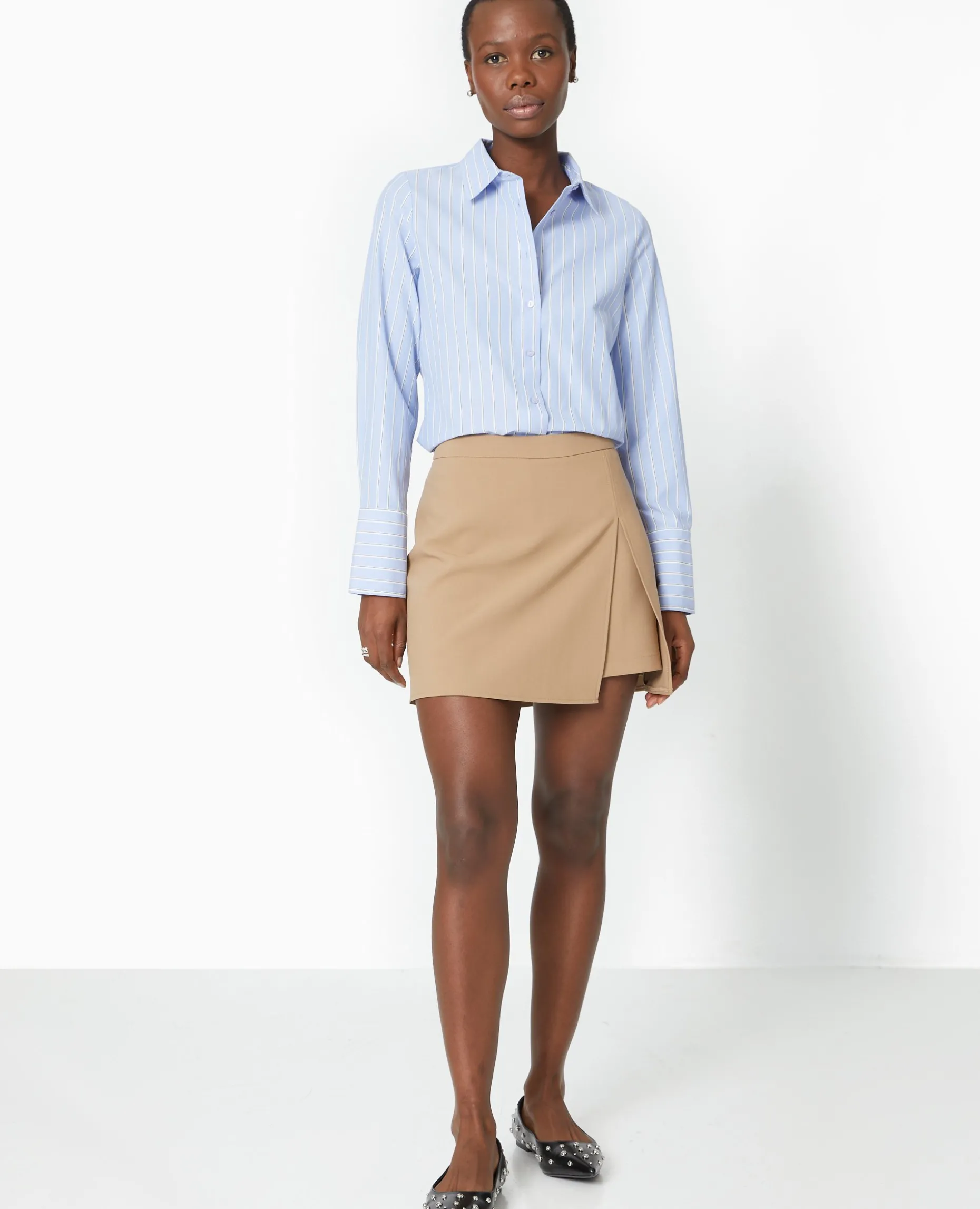 Chemise Cintrée Manches Longues Motif Rayures - Bleu