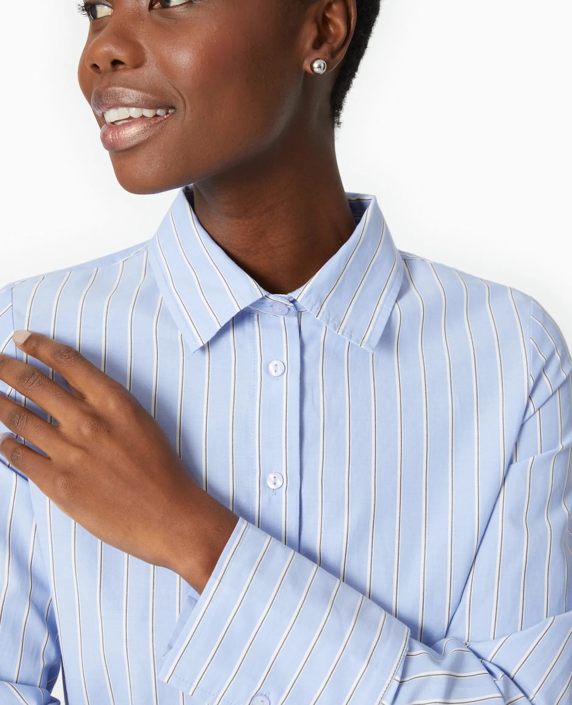 Chemise Cintrée Manches Longues Motif Rayures - Bleu