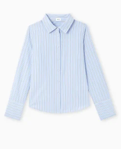 Chemise Cintrée Manches Longues Motif Rayures - Bleu