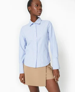 Chemise Cintrée Manches Longues Motif Rayures - Bleu