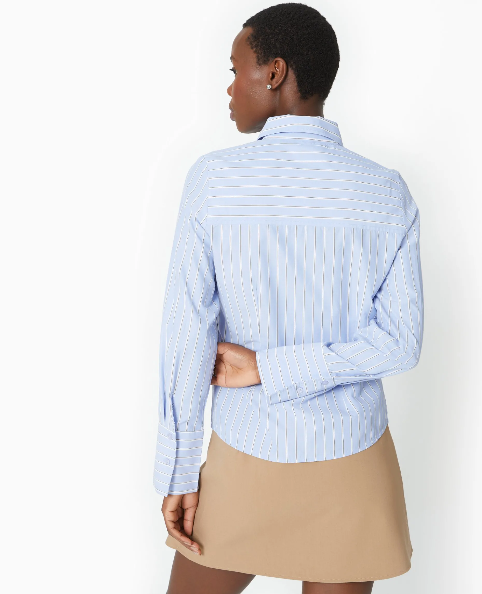 Chemise Cintrée Manches Longues Motif Rayures - Bleu