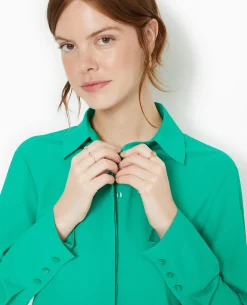 Chemise City En Tissu Fluide - Vert Foncé