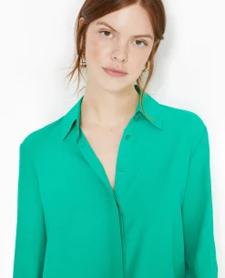 Chemise City En Tissu Fluide - Vert Foncé