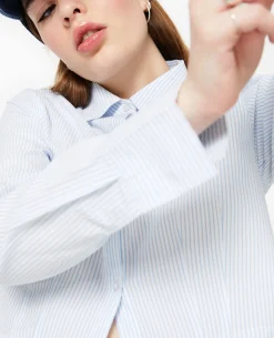 Chemise Courte Rayée Manches Longues - Bleu