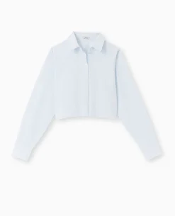 Chemise Courte Rayée Manches Longues - Bleu