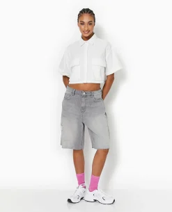 Chemise Cropped Avec Poches Plaquées - Blanc