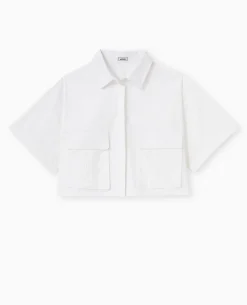 Chemise Cropped Avec Poches Plaquées - Blanc