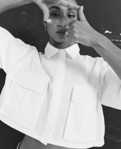 Chemise Cropped Avec Poches Plaquées - Blanc