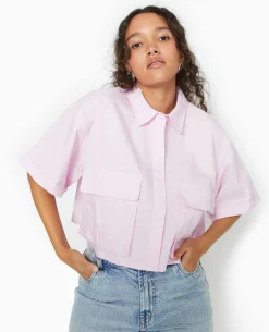Chemise Cropped Avec Poches Plaquées - Rose Poudré