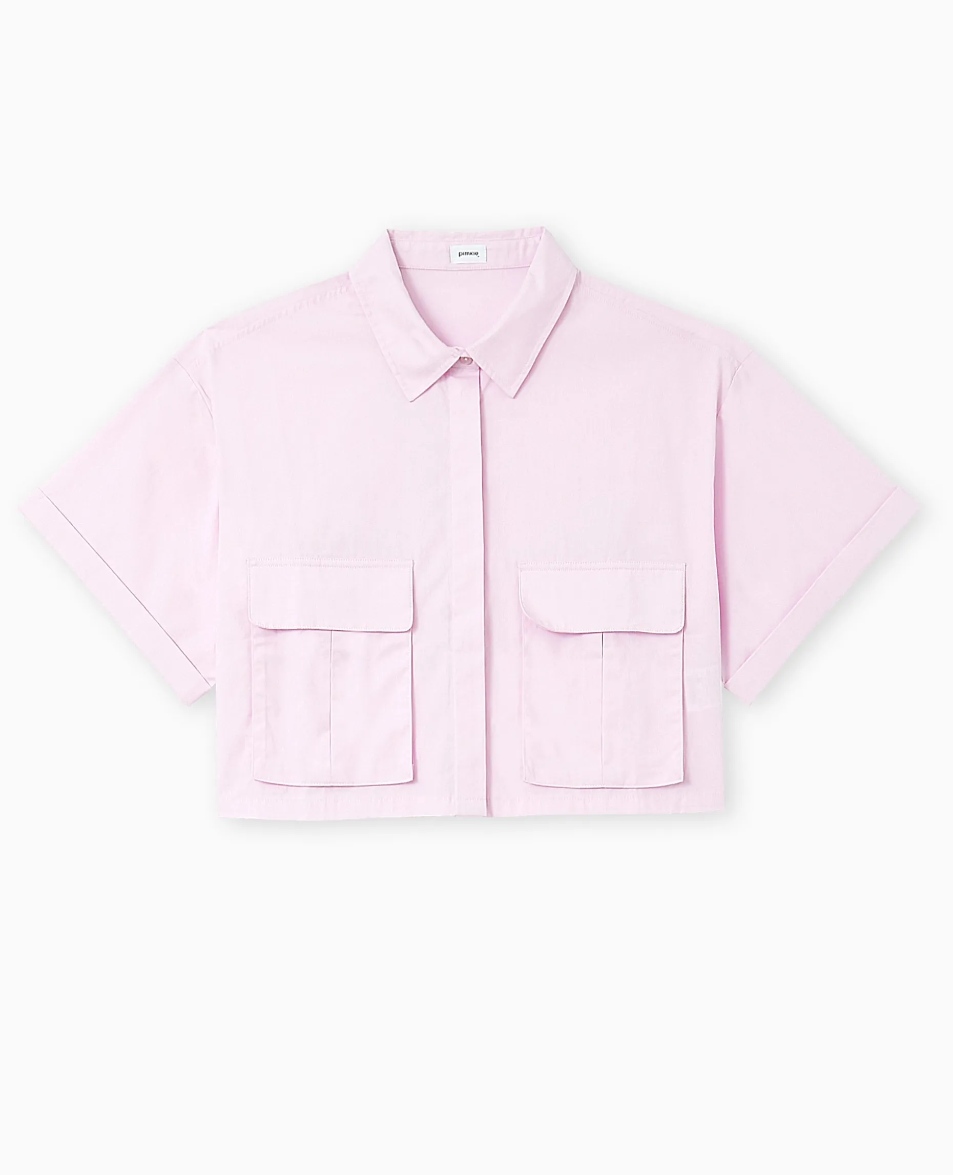 Chemise Cropped Avec Poches Plaquées - Rose Poudré