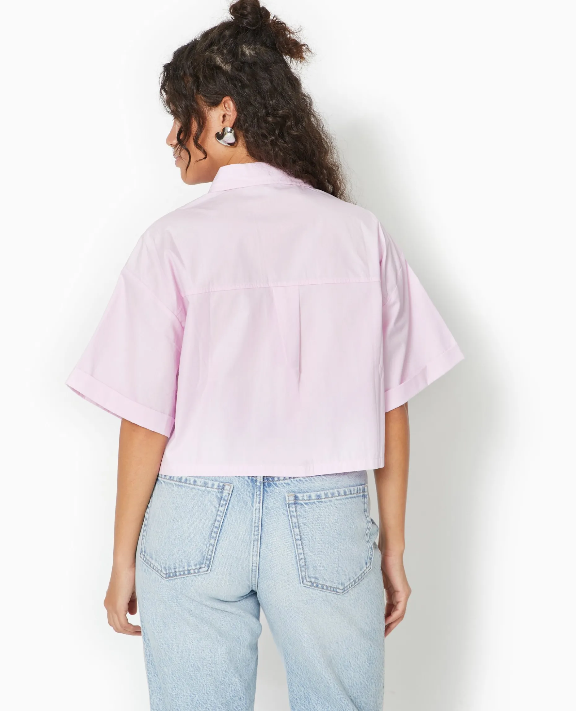 Chemise Cropped Avec Poches Plaquées - Rose Poudré