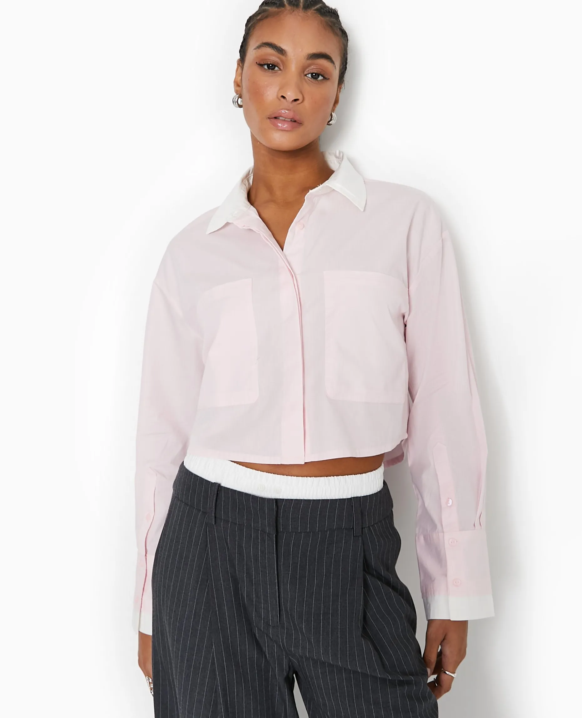 Chemise Cropped Bicolore - Rose Clair