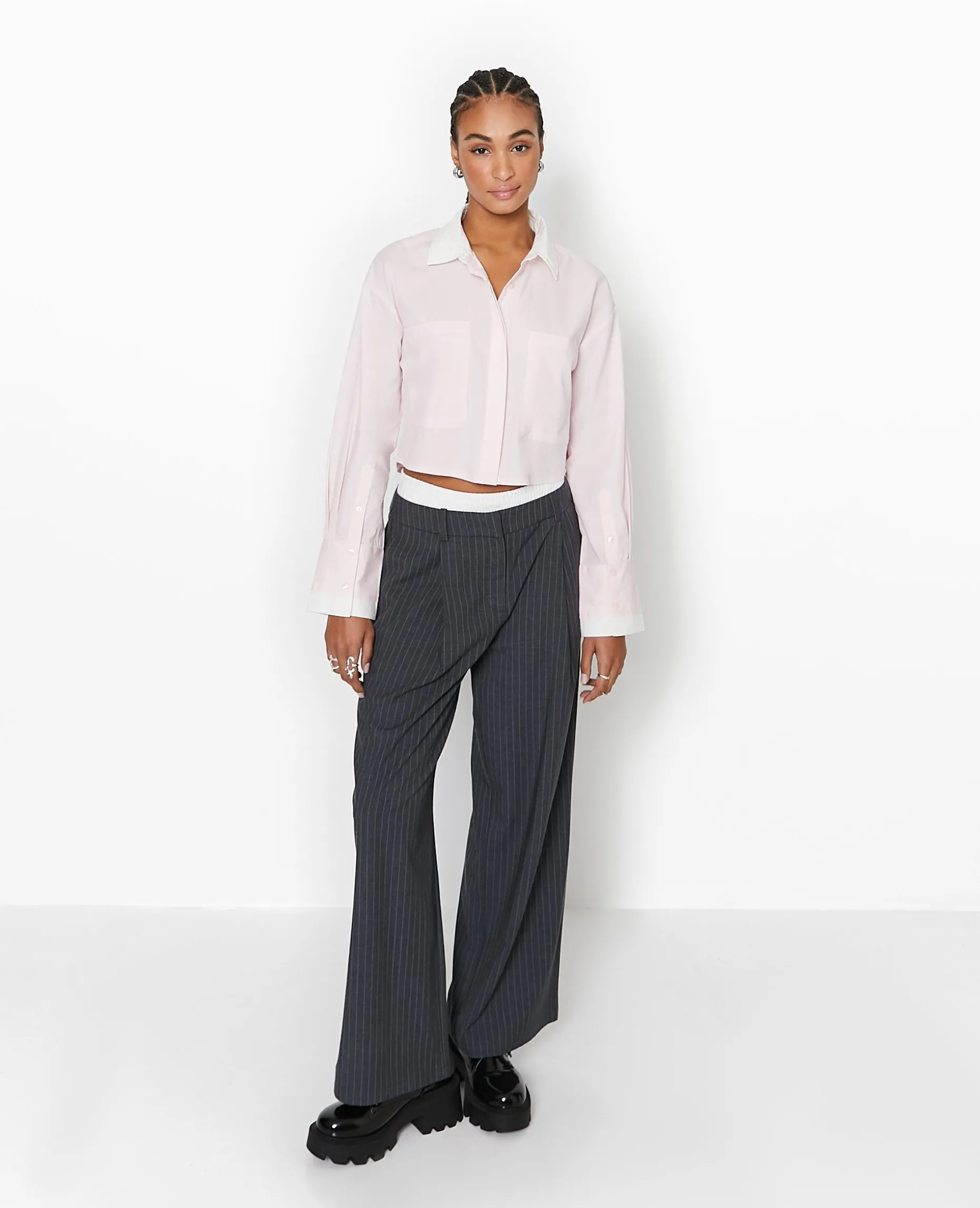 Chemise Cropped Bicolore - Rose Clair