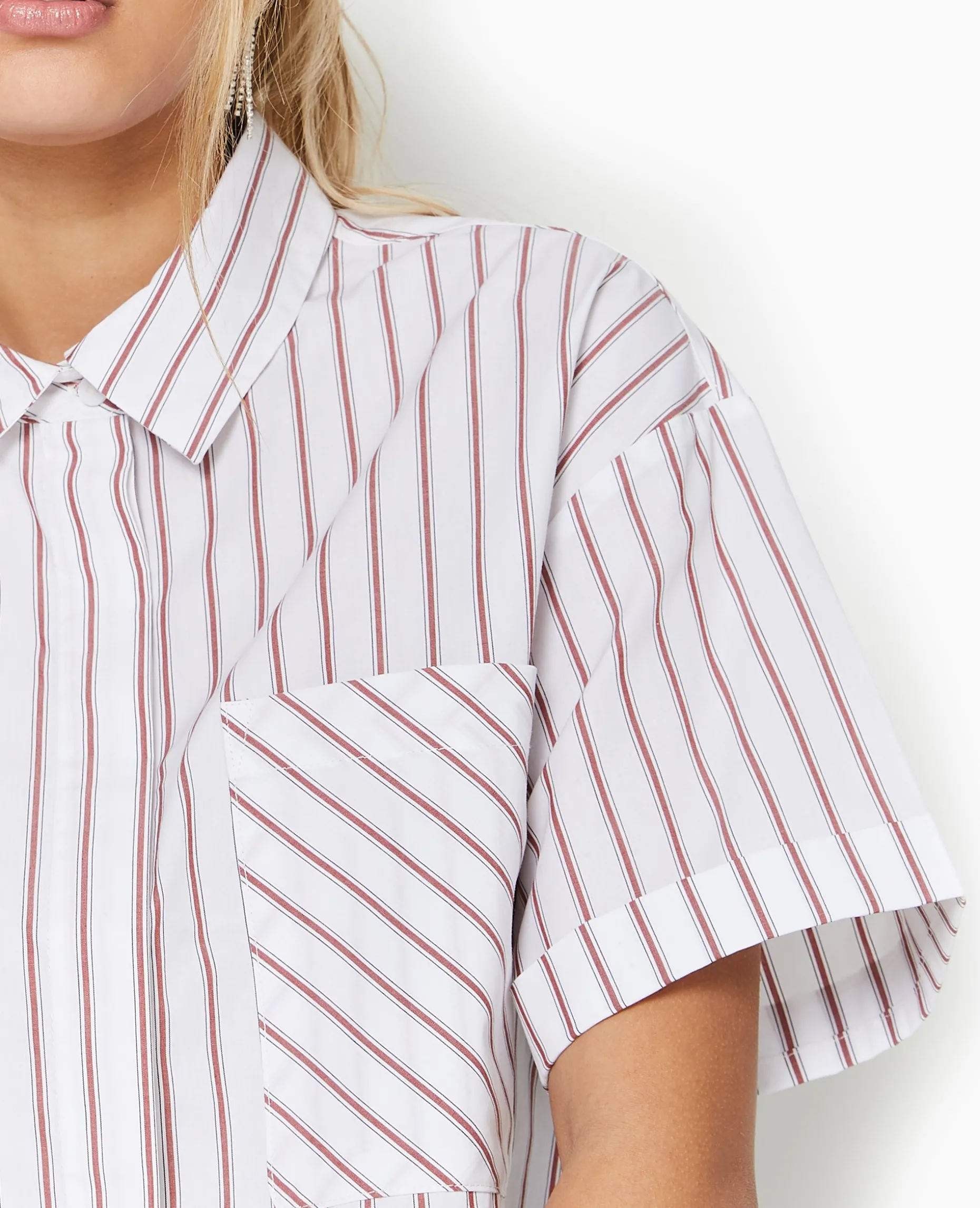 Chemise Cropped Rayée Façon Pyjama D'homme - Blanc