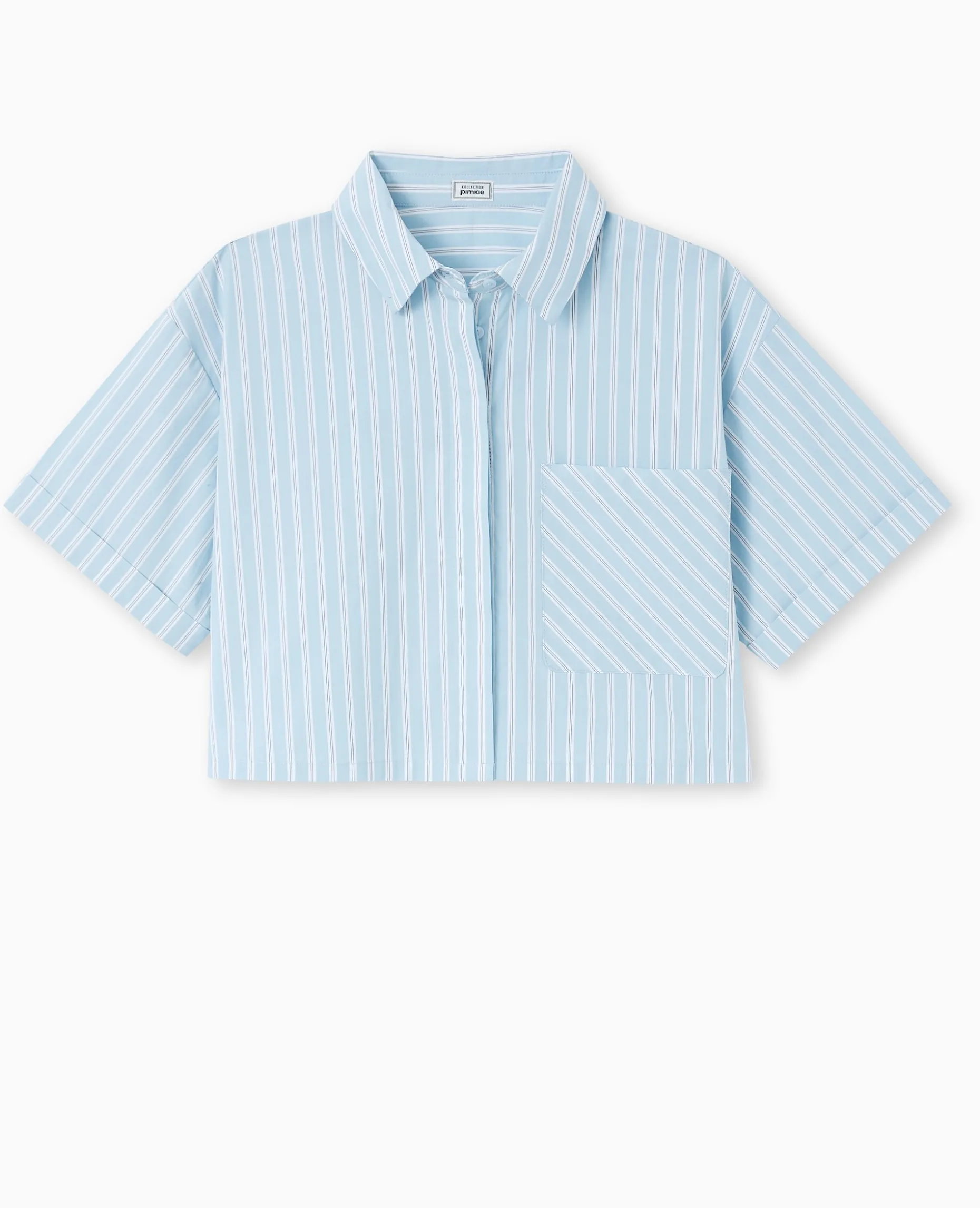 Chemise Cropped Rayée Façon Pyjama D'homme - Bleu