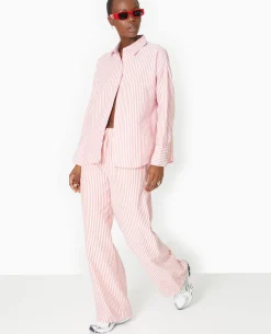 Chemise Manches Longues Motif Rayures - Rouge