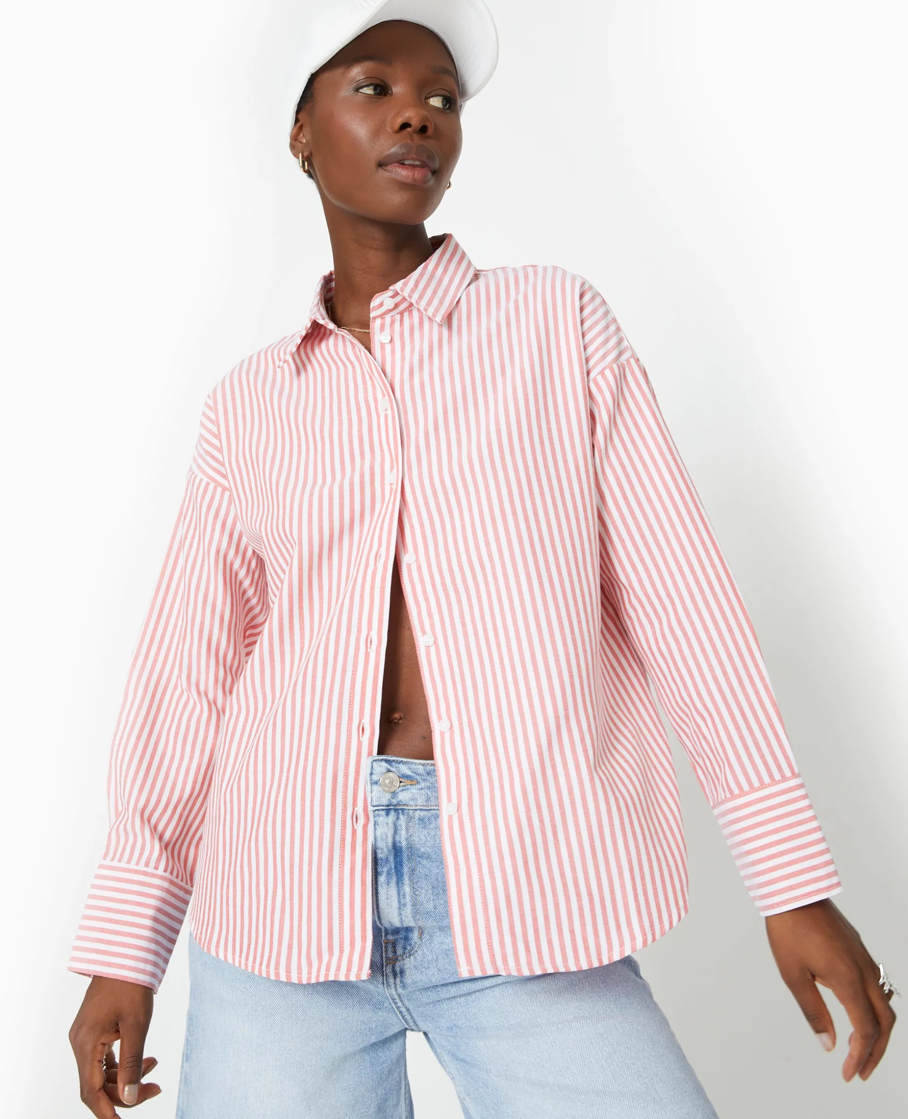Chemise Manches Longues Motif Rayures - Rouge