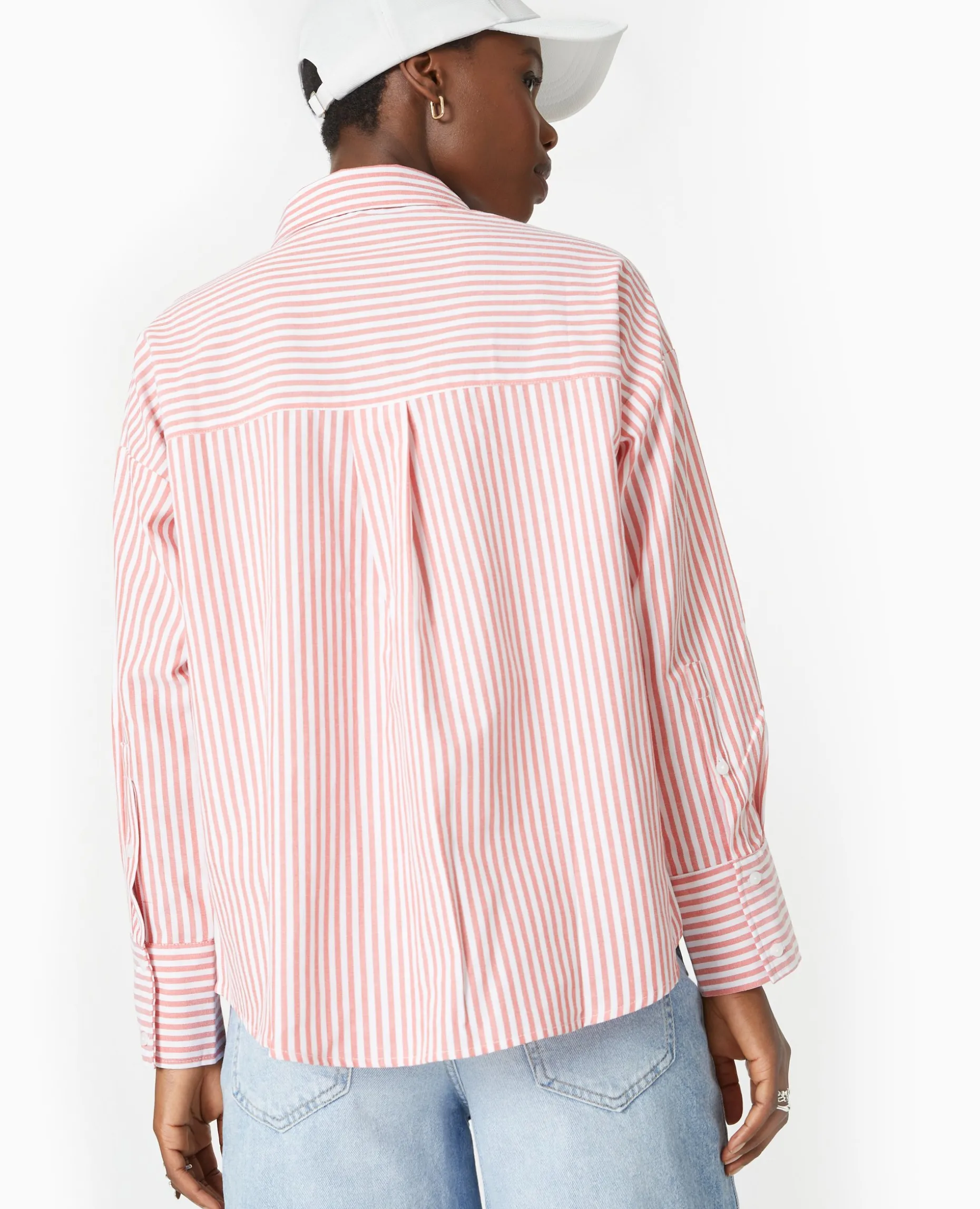 Chemise Manches Longues Motif Rayures - Rouge